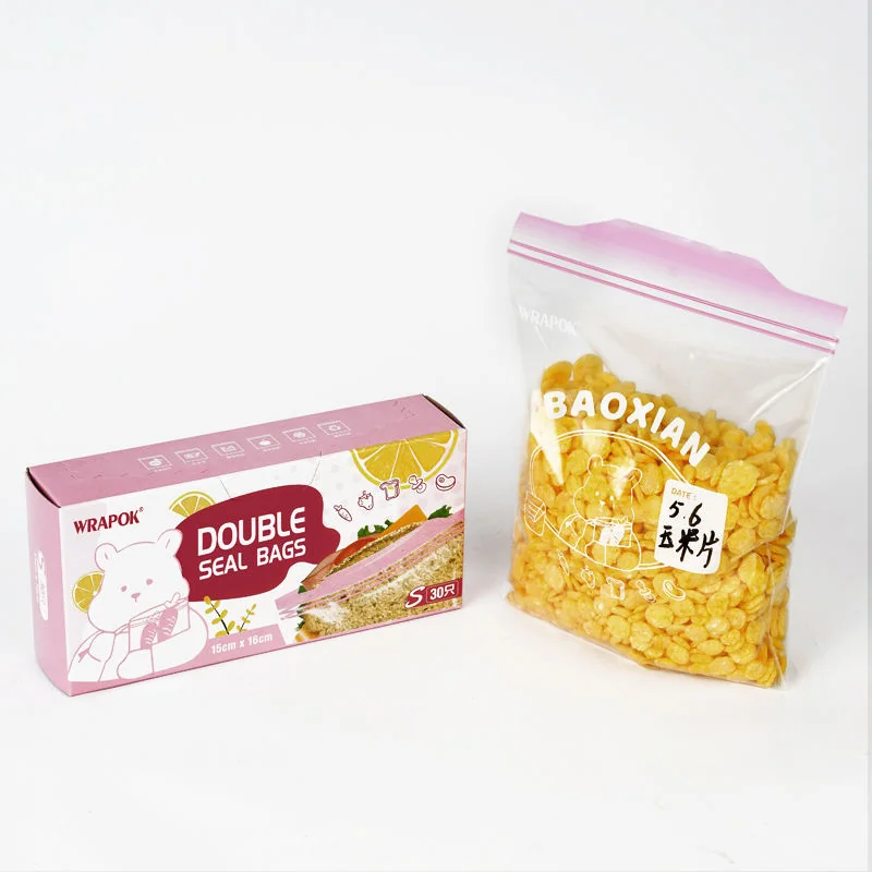 High-quality zippered PE food storage bag with colorful custom logo top design
